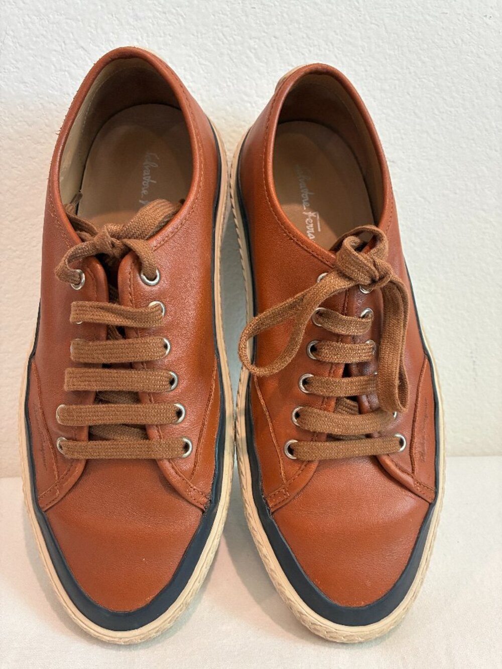 Salvatore Ferragamo Storm Low-Top Brown Leather Sneakers  Mens’ size 8 1/2